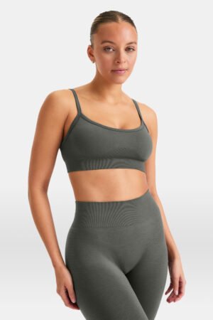 Alternative view of Sculpt Seamless Bandeau Sports Bra - Dark Olive Marl