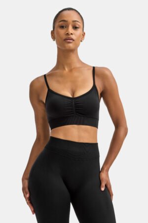 Alternative view of Sculpt Seamless Ruched Sports Bra - Black Marl