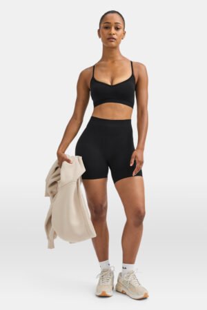 Sculpt Seamless Cross Back Sports Bra - Black Marl