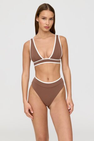 Alternative view of Kos Contrast Trim High Waisted Cheeky Bikini Brief - Terracotta And Coconut Milk