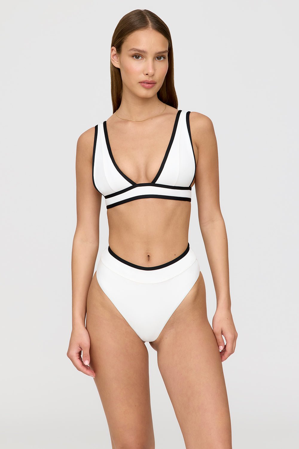 Kos Contrast Trim High Waisted Cheeky Bikini Brief - Coconut Milk And Shadow Black - Image 2